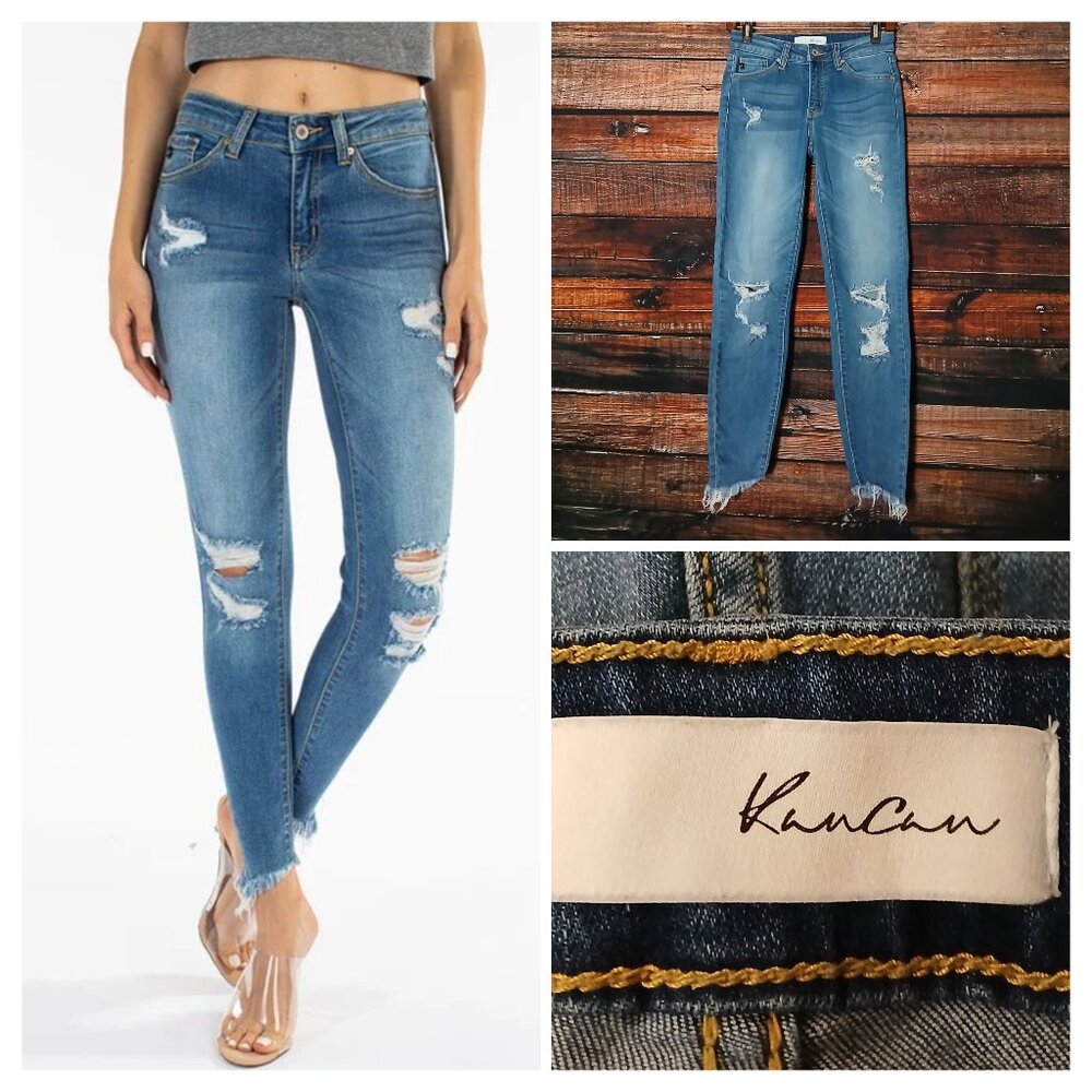 Kancan Jeans 26 Skinny Ankle Raw Hem Distressed Blue Denim Stretch